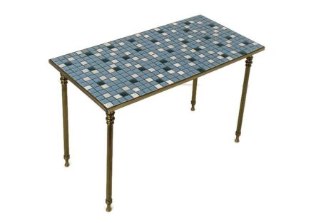 Vintage Side Table Plant stand Mosaic tiles Checkered pattern Funky Brass Legs 