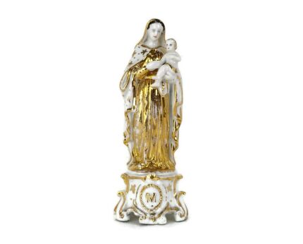 Antique 1900 Vieux Paris Porcelain Bisque Statue Virgin Mary Madonna with Infant  