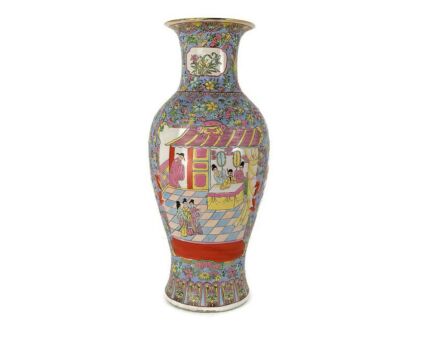 Large Chinese hand Painted Vintage Vase family Rose Enamel Porcelain Gorgeous