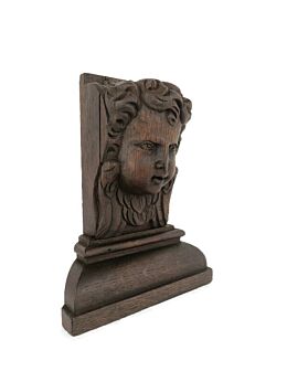 Corbel Hand Carved Wood Architectural reclaimed   Trim Putti Angel Head Antique 1800s 