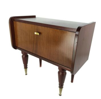 Vintage Funky Nightstand Wood Mid Century Modern style End table Commode Brass Legs