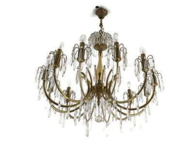Wedding Chandelier Beaded Basket 12 lights  Prisms Hollywood regency Brass Glass XL 