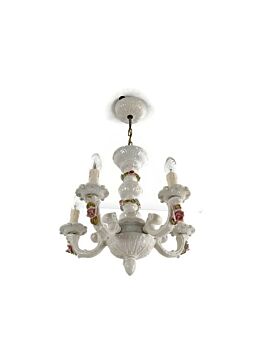 Small Porcelain Chandelier Italian Style 5 lights arm Vintage Hollywood regency