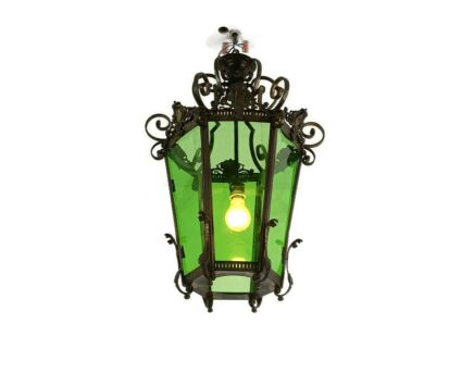 pendant Lantern  Chandelier Green  Art glass Ceiling Light Brass Bronze Gorgeous Antique 