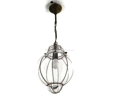 Caged pendant Clear Art glass Ceiling Light Ali Baba Style era Murano Chandelier  