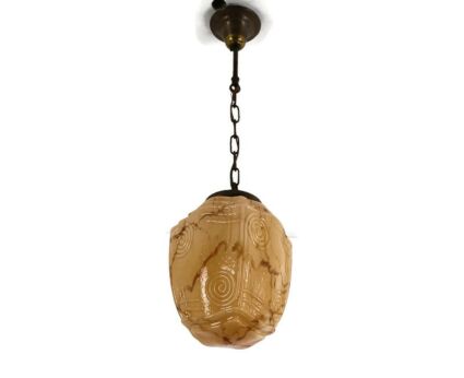Chandelier Pendant Light Marbled Glass Shade Ornate Art Deco Jugendstil Antique