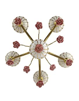 vintage Chandelier Italian Style Porcelain Brass Hollywood Regency Romantic 5 lights arm