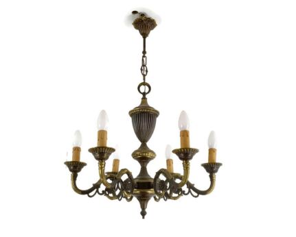 Chandelier Ceiling Light Louis XVI style Btrass 6 arm 6 lights Vintage 