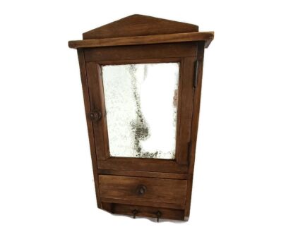 Medicine Cabinet, Apothecary, Pharmacy, wall hanging, carved wood, towel hooks barn style
