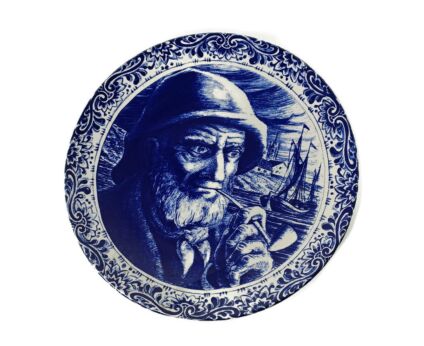 Blue White Boch Freres La Louviere Charger Plate  Belgium  Collectible Decor  Old Fisherman Vintage