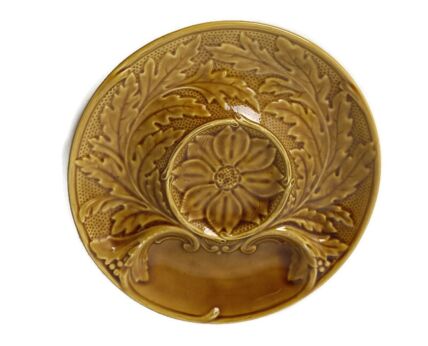 Artichoke Plate France Vintage Gien Brown Ceramic Majolica 