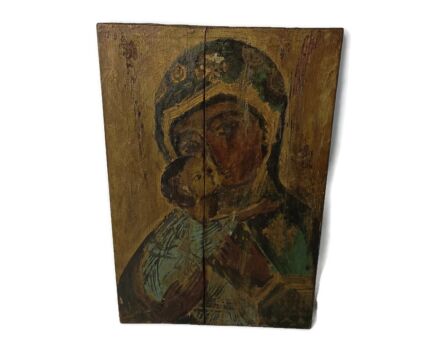 Wooden Icon hand Painted Paint On wood Madonna Infant Child Jesus Antique 