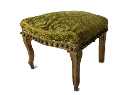 Antique Footstool Ottoman French Green Fabric  Carvings Louis XV style 