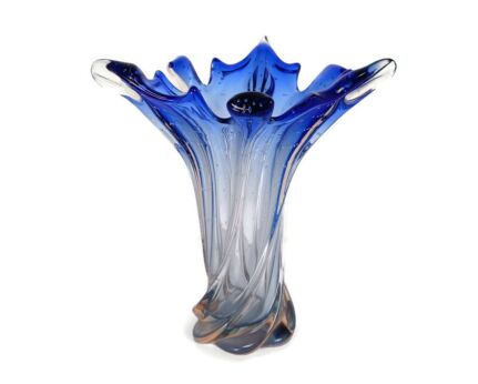 Italian Swirled Art Glass Vase Sommerso Blue Clear Pink Vintage Gorgeous 