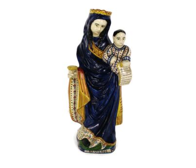Antique Quimper Figurine Virgin Mary and Infant Child French Faience Pottery HTF