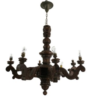 Hand Carved Ornate Wooden Chandelier Vintage 8 arms Lights Barn style WOW Large