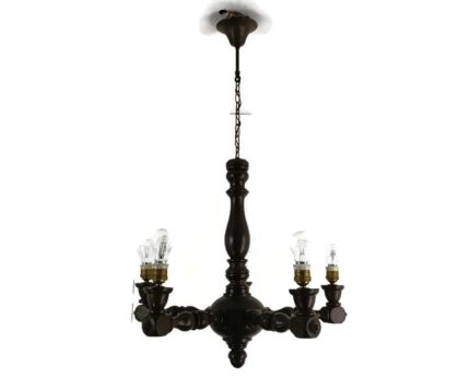 hand Carved Wooden Chandelier 5 arm 5 lights Art Deco Style Vintage Farmhouse style