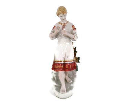 Figurine Statue Porcelain Marked Girl with flower in hand Vintage lovely