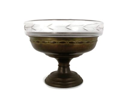 Vintage  Communion dish Bowl Ciborium Tray Etched Glass Catholic Church Faux Brass