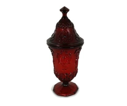 Art Glass Lidded Apothecary jar  Vintage Pop Art optic Glass red Gorgeous Vintage