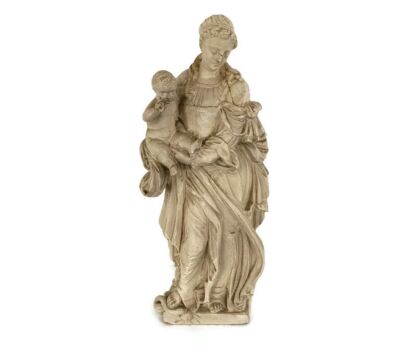 Statue Figurine Virgin Mary Madonna with Infant Child Jesus plaster vintage 