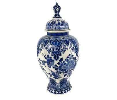 large Lidded Urn mid century Blue white Marked RAM Arnhem Netherlands pottery  Porcelain 