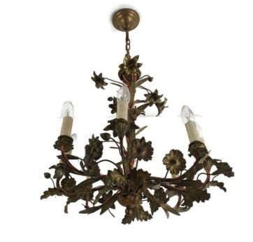 Antique Chandelier Pendant Ornate Brass Leafs Fixture Hollywood regency style