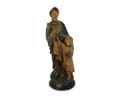 antique Statue Saint Joseph Protector of Homes Infant Jesus Polychrome Plaster neo gothic