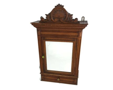 Antique Medicine Cabinet Apothecary Hand Carved Wood beveled glass large Gorgeous