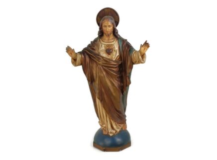 Large Gorgeous Statue Jesus Christ Neo Gothic Antique Holy Heart Open Arms Plaster 