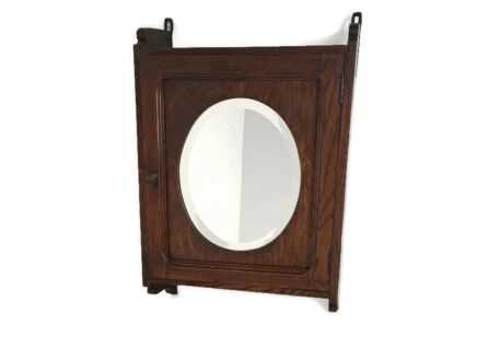 Medicine Cabinet Apothecary Kitchen Bathroom wood Oval Beveled glass mirror Gorgeous Antique