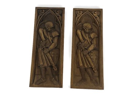 Vintage Wall Panels Plaques Reclaimed Knight Gothic Birds Sword Faux Wood