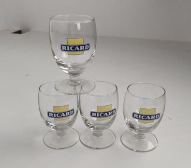 collection of 4  French Ricard Glasses Pastis Apero France Collector 