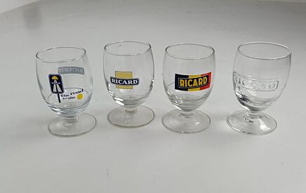 collection of 4  Different French Ricard Glasses Pastis Apero France Collector 