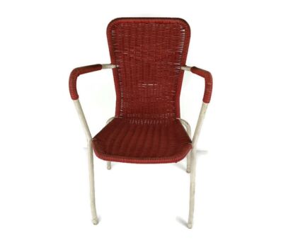 Vintage Arm Chair Plastic Wicker String Chair Iron Legs 