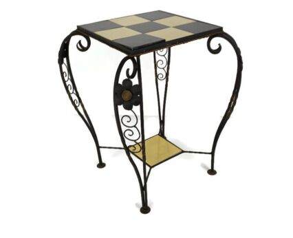 Vintage Side Coffee Occasional Table Gorgeous Modernist Wrought Iron flowers Black Yellow tiles