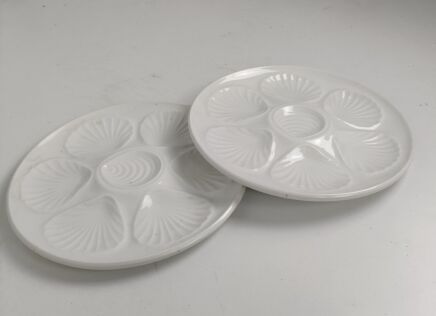 Set of 2 Oyster Plates Porcelain White Vintage Seafood Plates Stylish 