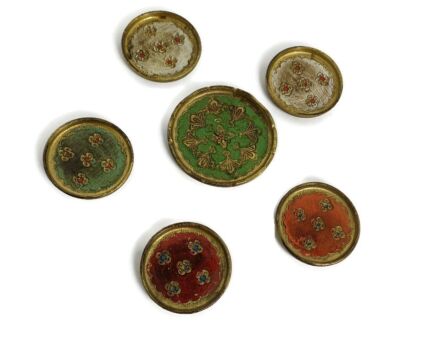 Set of 6  Mid Century Hollywood Regency Florentine Italy 6 coasters Gold Gilded wood