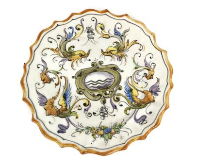 Charger Plate Gothic polychrome vintage Luneville style scaloped edge