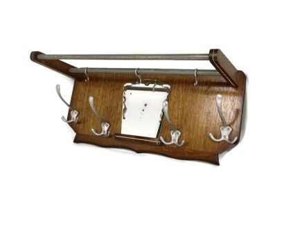 Vintage Wall Coat Rack Mid Century Modern Railroad Industrial Wood Chrome  
