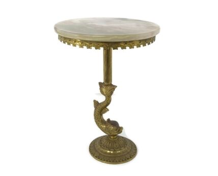 Round Coffee Side Table Rococo Brass Marble Onyx table Top Hollywood Regency Fish  legs 