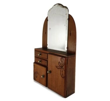 Large Apothecary Bathroom Medicine Kitchen Cabinet Wood Art deco  Antique Beveled Glass Very Special