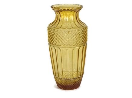 Vintage Empoli Style Amber Colored Large Vase Italy Hobnails Brown Art Glass HTF