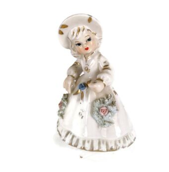 small sweet Figurine Japan Marked CM little girl lady with flowers porcelain vintage
