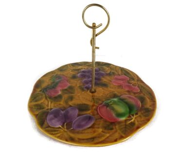 Vintage french majolica Sarreguemines Cheese board plate dish with handle tray