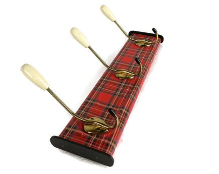 Funky Vintage retro Coat Kitchen Towel Rack Checkered Plaid Pattern 3 hooks 