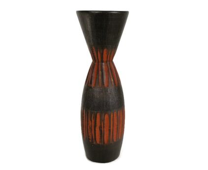 Vintage Vase Black Orange Funky Pattern West germany Style Ceramic 