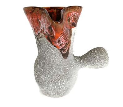 Jar Vase Stoneware Ceramic Fat Lava Grey Orange vintage very special Decanter