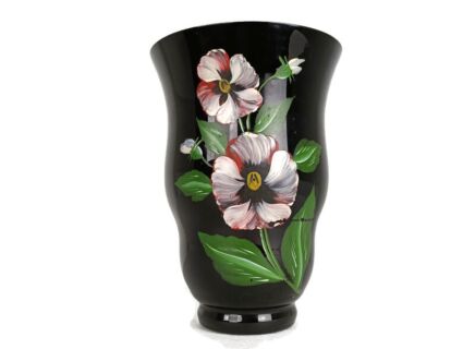 Black Art Deco Vase Antique Booms Art Glass Hand Painted Flowers 