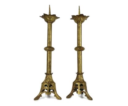 Impressive  Antique Large Candle Holders Sticks Church Ornate Neo Gothic WOW